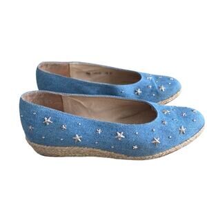 Stuart Weitzman Blue Jean Star Denim Wedge Sandals Size 7.5